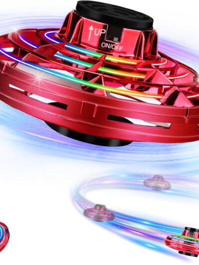 Drone for Kids Flying Toys,2025 Upgrade LED Fidget Spinner, Hand Operated Fidget Flying Spinner Toy, for 6 7 8 9 + Year Old Kids(Red,Acrylonitrile Butadiene Styrene (ABS))